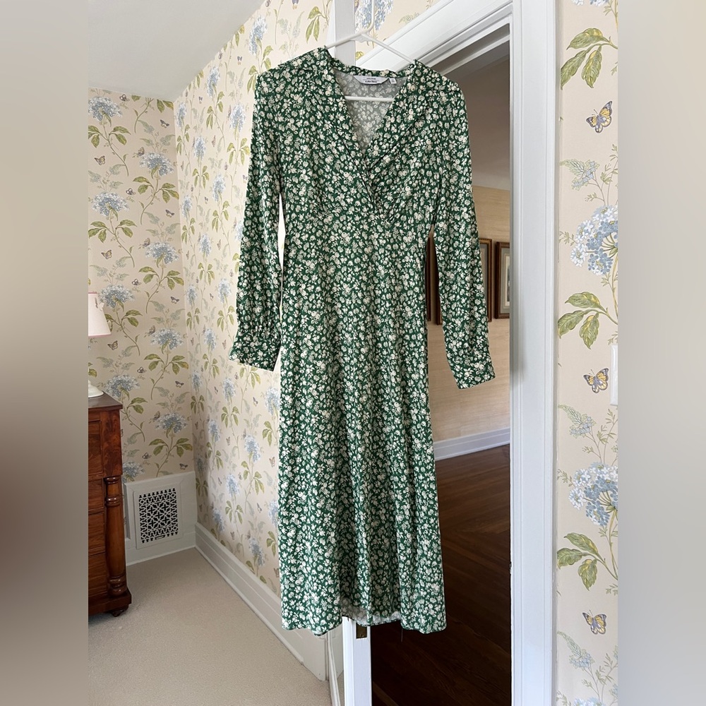 & Other Stories vintage style faux wrap Green Floral Midi Dress